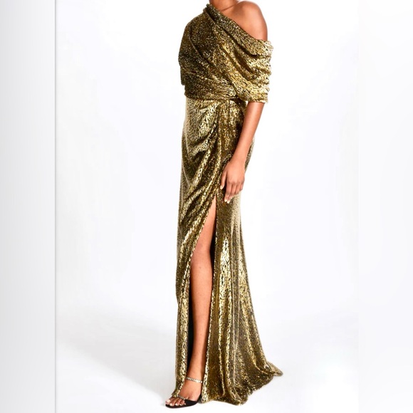 AMSALE Gold Lame Evening Gown